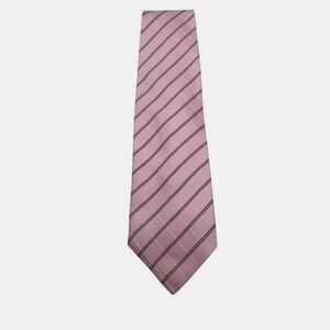 Burberry London Mens Silk Tie Pink Gray Stripe 4in Wide Knight Logo Made Italy